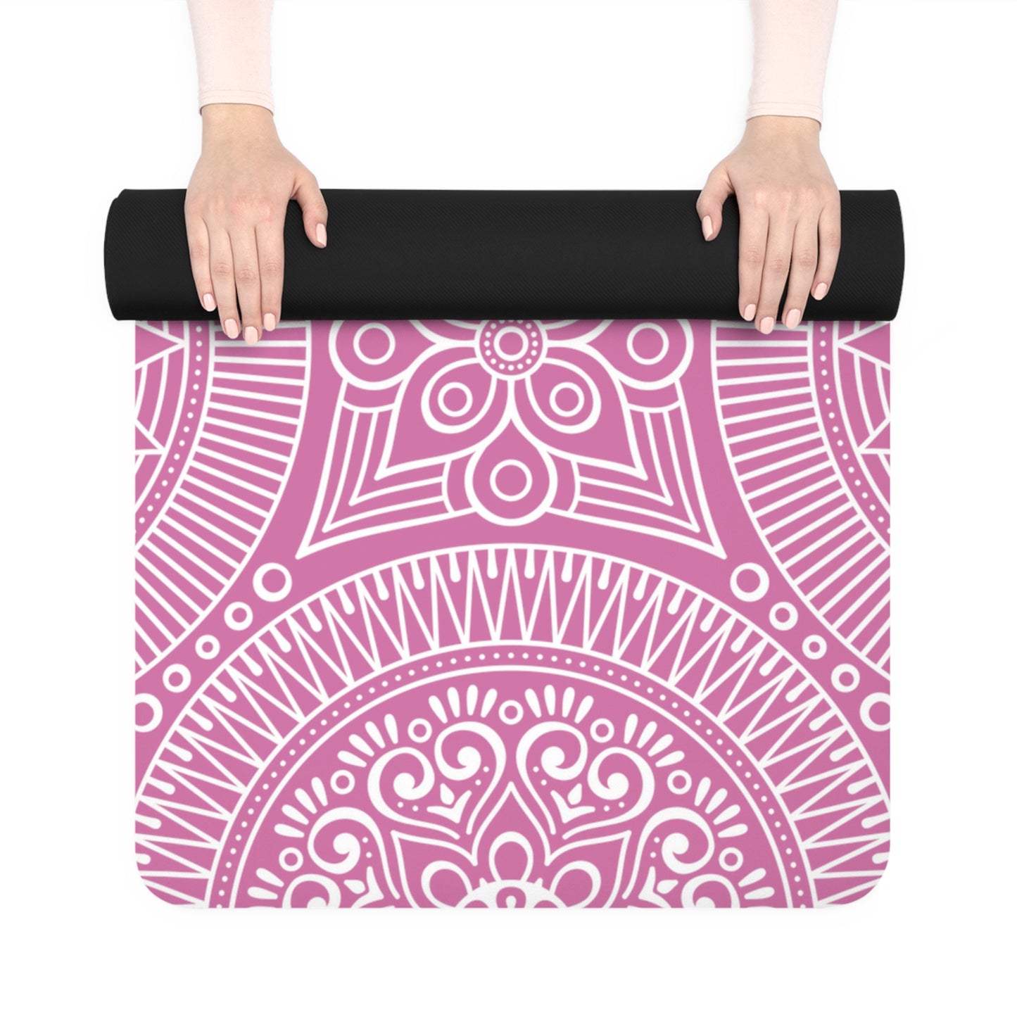 Spiritual Hooligan Signature Rubber Yoga Mat Pink & White Mandala