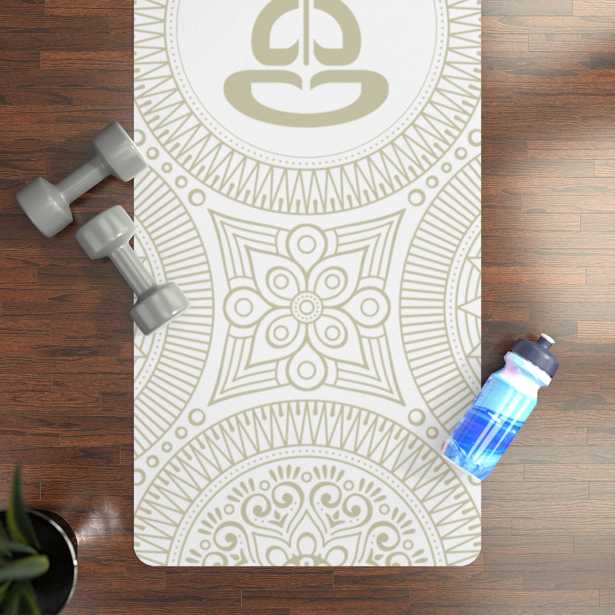 Spiritual Hooligan Signature Rubber Yoga Mat Beige & White Mandala