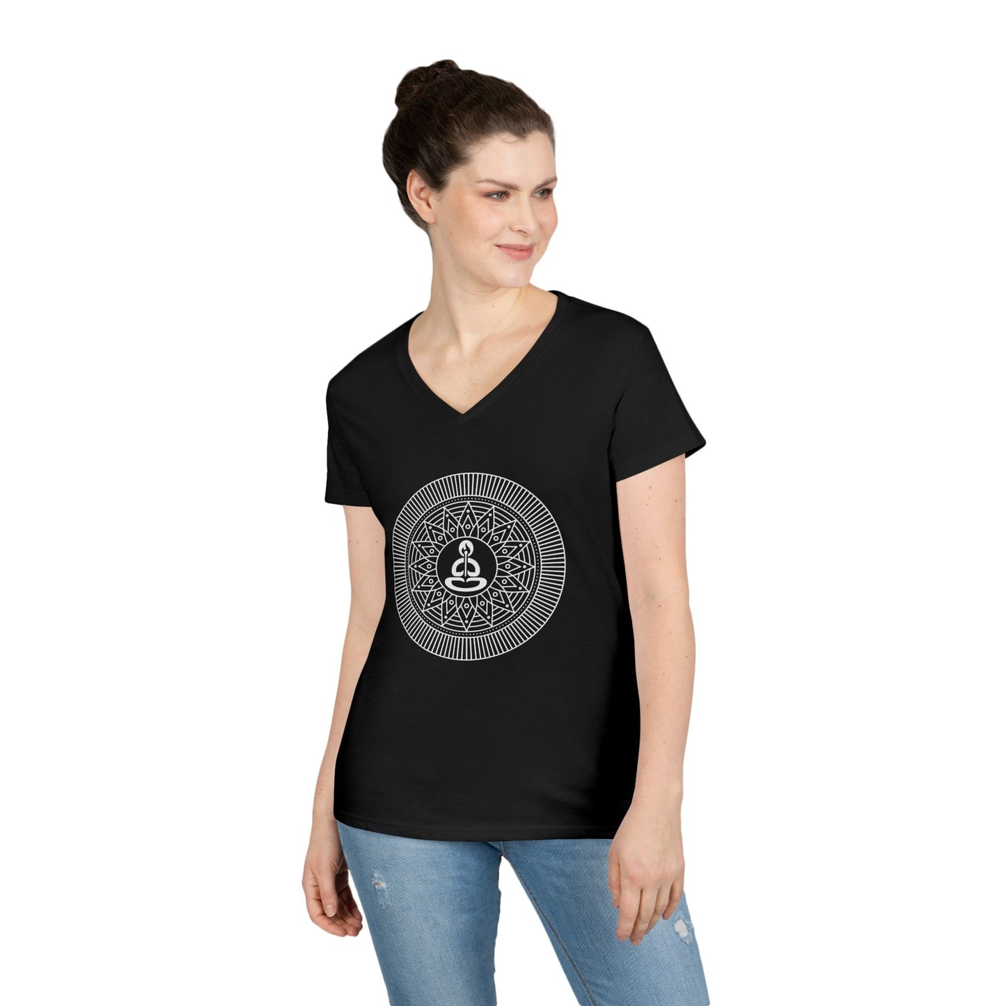 Buddha Mandala Ladies' V-Neck Tee — Spiritual Yoga Meditation Shirt
