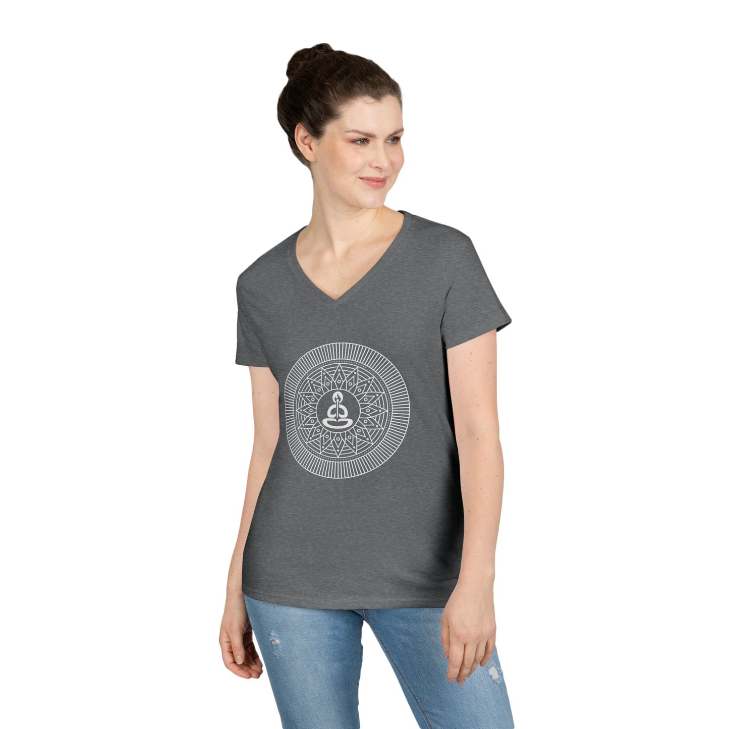 Buddha Mandala Ladies' V-Neck Tee — Spiritual Yoga Meditation Shirt