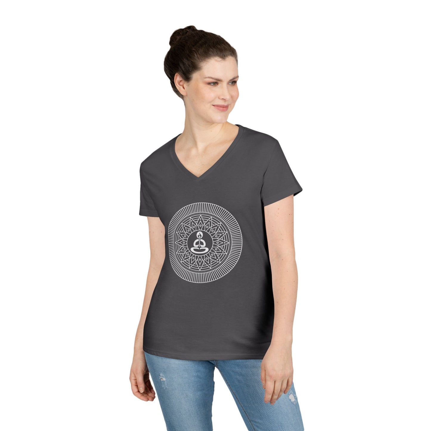 Buddha Mandala Ladies' V-Neck Tee — Spiritual Yoga Meditation Shirt