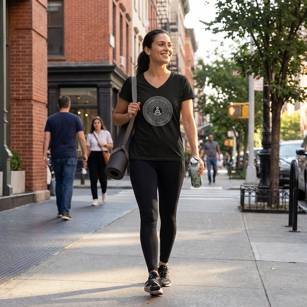 Buddha Mandala Ladies' V-Neck Tee — Spiritual Yoga Meditation Shirt