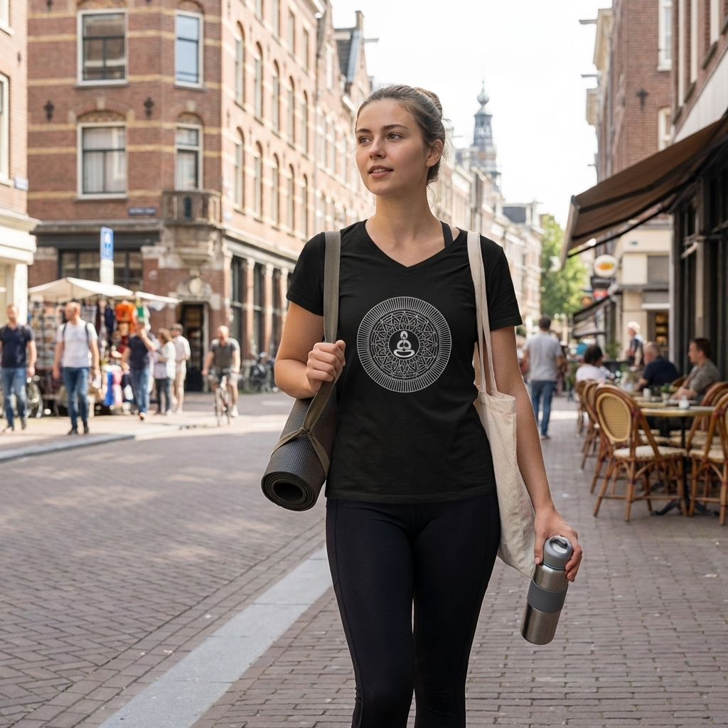 Buddha Mandala Ladies' V-Neck Tee — Spiritual Yoga Meditation Shirt