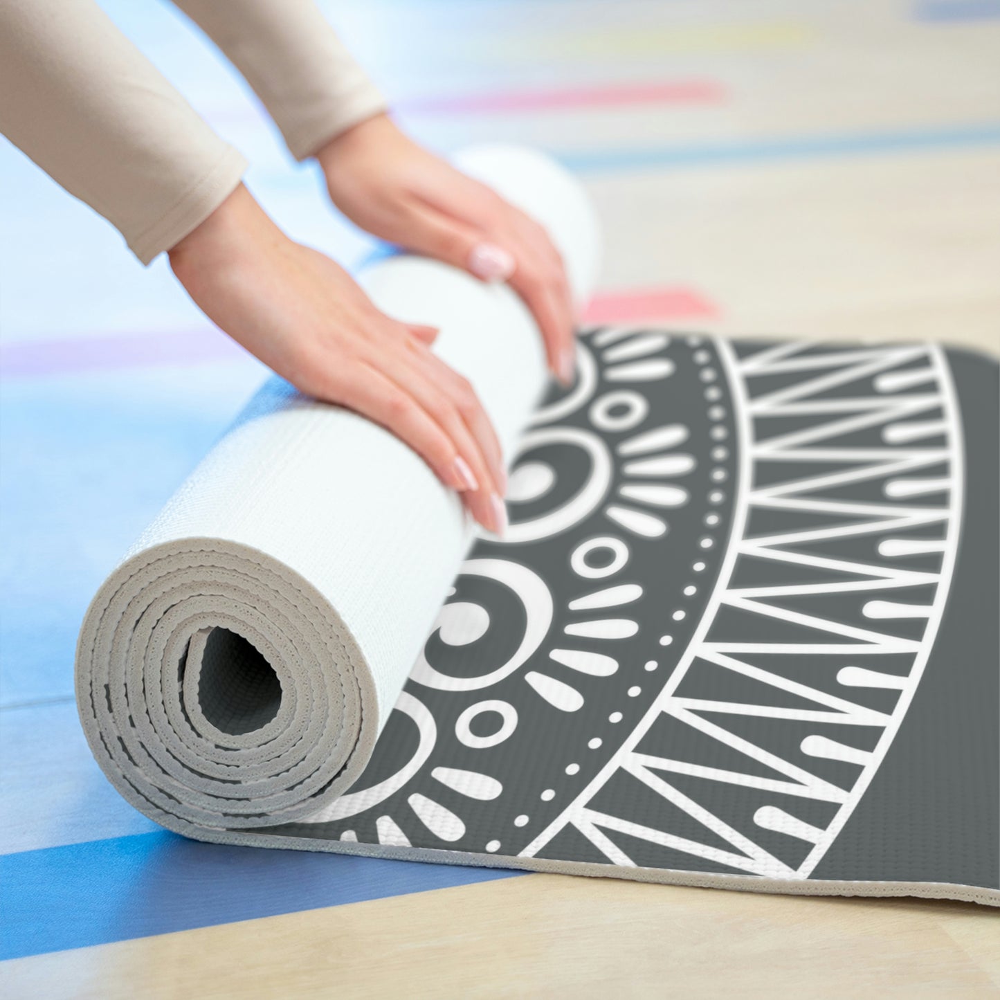 Spiritual Hooligan Foam Yoga Mat Dark Grey & White Mandala 2