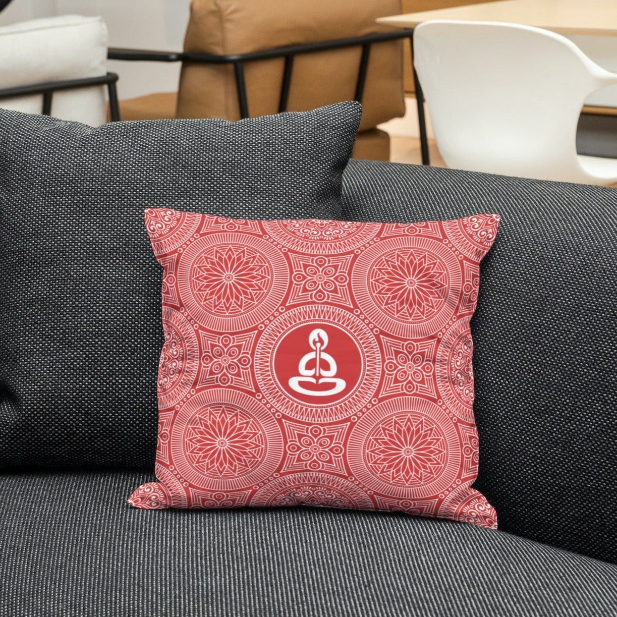 Spiritual Hooligan Faux Suede Square Pillow Red & White